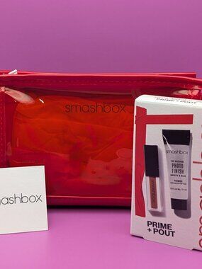 Smashbox Red Vinyl Makeup Pouch & Prime + Pout Lipstick* & Primer Gift Set NIB